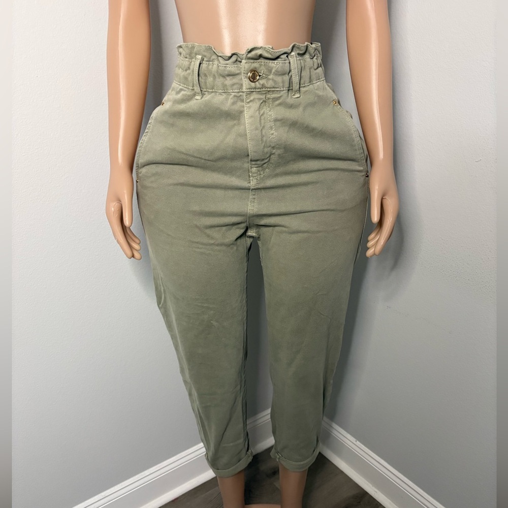 Baggy Fit Olive Green High-Waisted Jeans